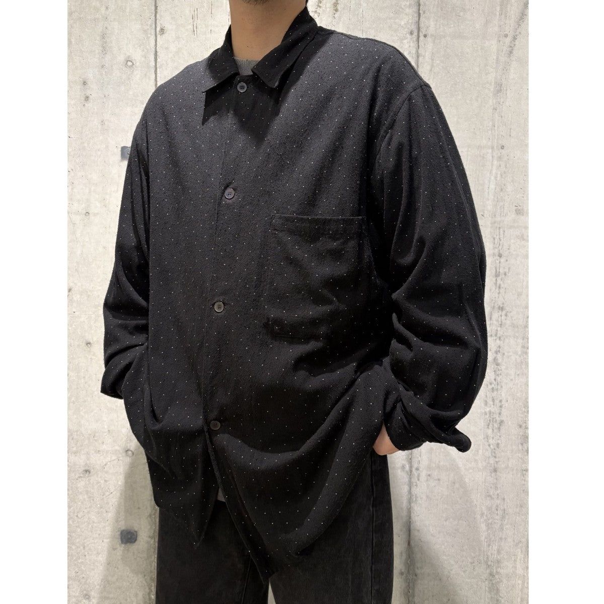 COMOLI(コモリ) 24SSシルクノイル ドット シャツジャケット ブラック