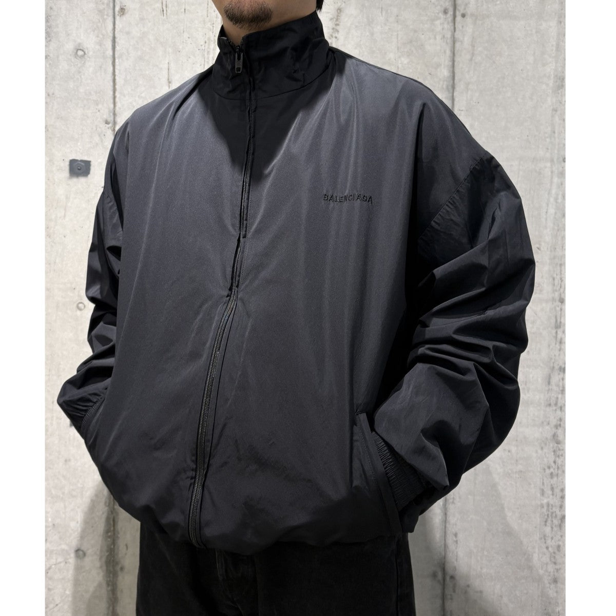 【美品鑑定済】BALENCIAGA バレンシアガ　ベロアブルゾン　ブラック BALENCIAGA】Blouson セミシャイニー グレインレザー ブルゾン