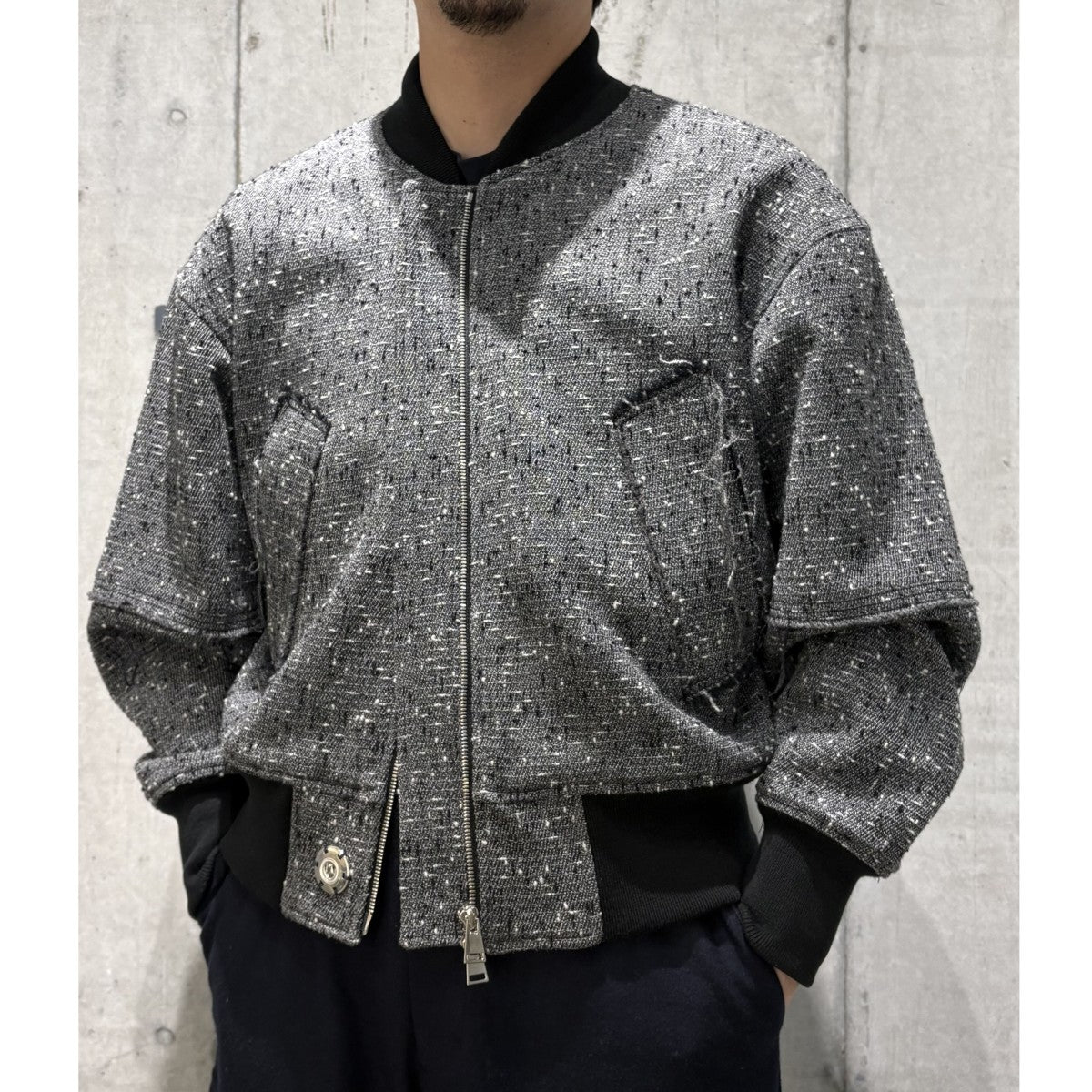 OUAT 24SSMETA BOMBERツイードウールショート2wayボンバージャケット 古着・中古-2枚目のアイテム画像