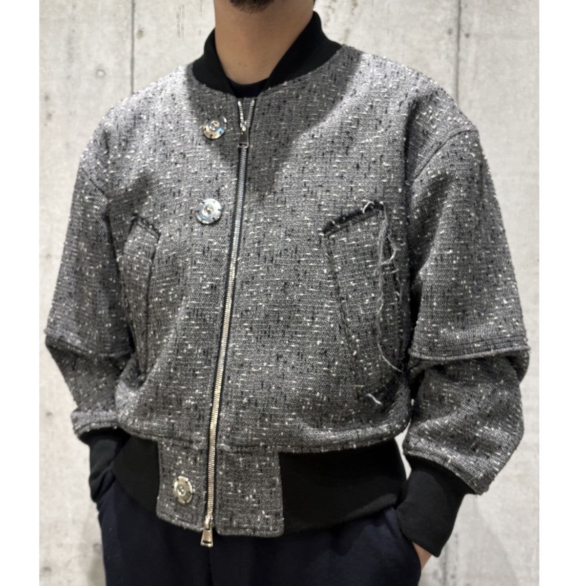 OUAT 24SSMETA BOMBERツイードウールショート2wayボンバージャケット 古着・中古-3枚目のアイテム画像