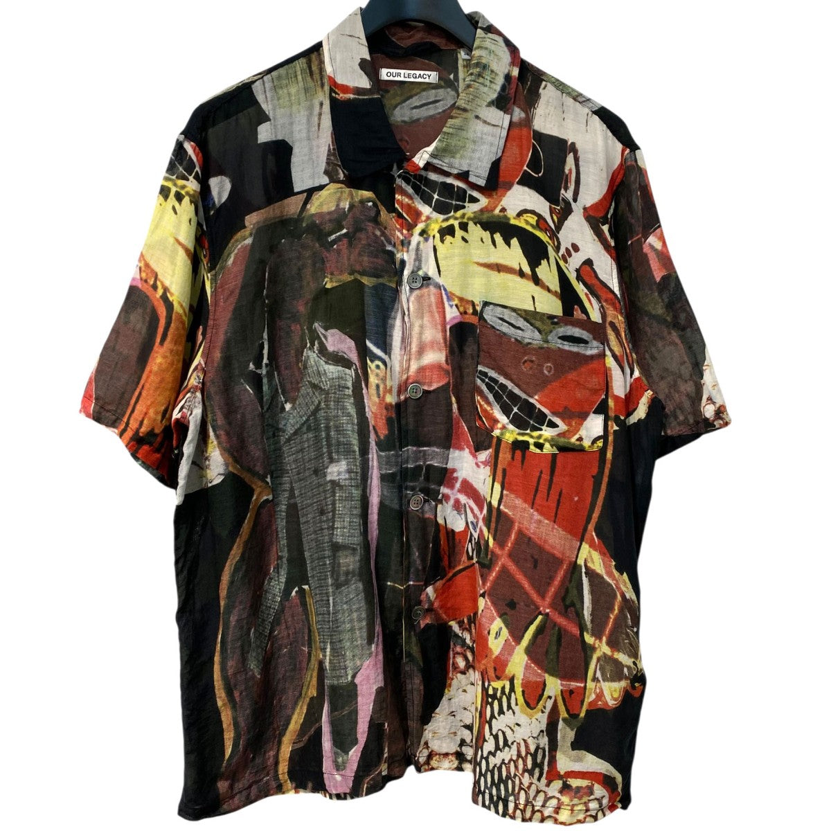 OUR LEGACY Cotton Silk Box Shirt Shortsleeve Peace Crowdコットンシルクシースルー半袖総柄シャツ 古着・中古-1枚目のアイテム画像