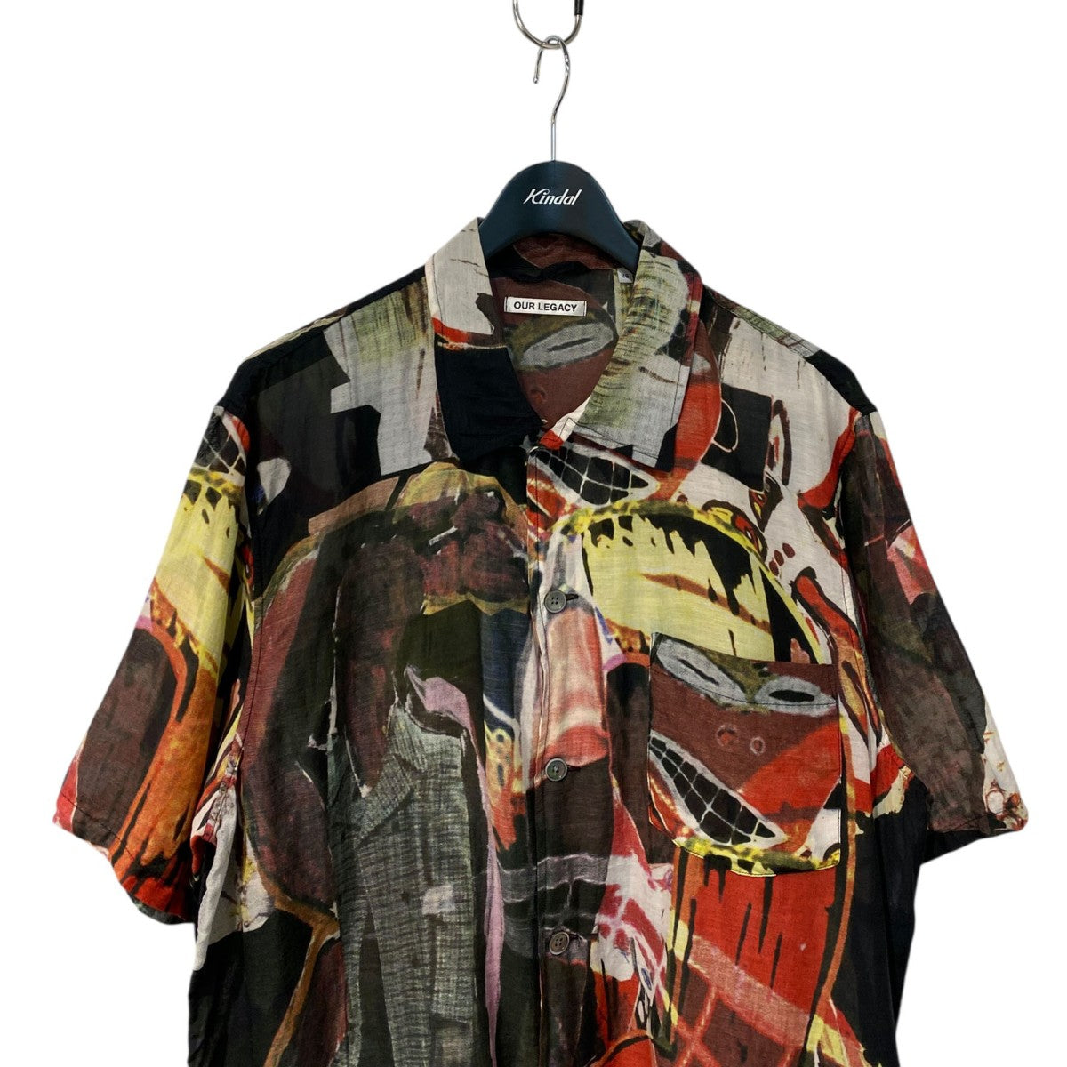 OUR LEGACY Cotton Silk Box Shirt Shortsleeve Peace Crowdコットンシルクシースルー半袖総柄シャツ 古着・中古-4枚目のアイテム画像