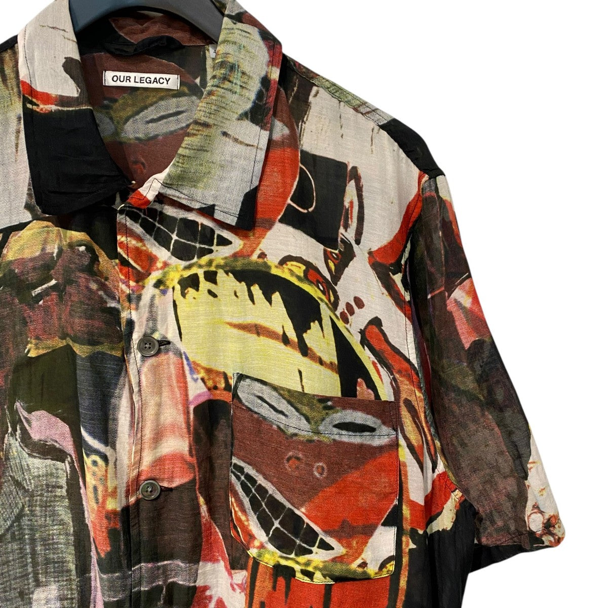 OUR LEGACY Cotton Silk Box Shirt Shortsleeve Peace Crowdコットンシルクシースルー半袖総柄シャツ 古着・中古-5枚目のアイテム画像