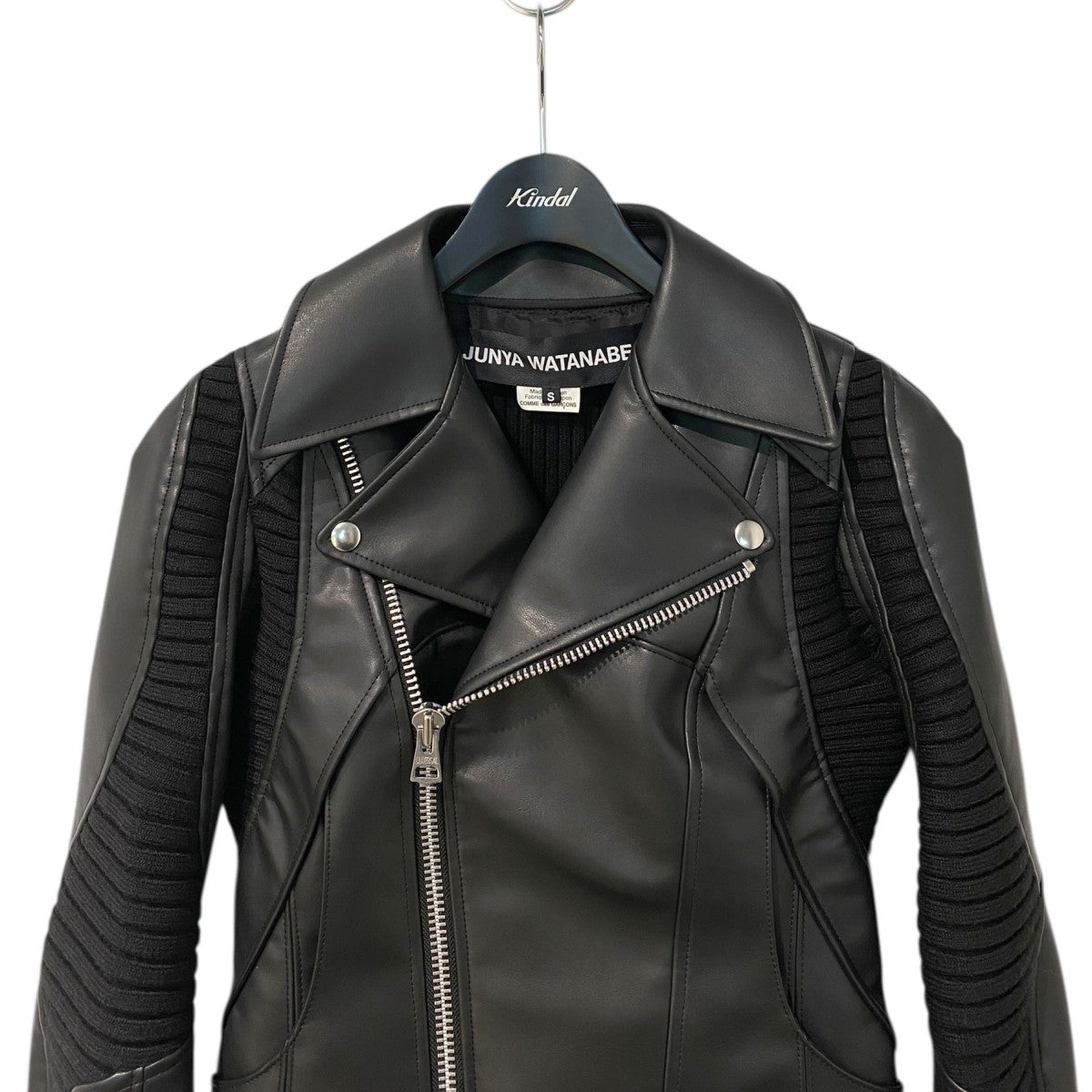 JUNYA WATANABE 25AWKnitted Insert JacketニットドッキングフェイクレザーライダースジャケットJP-J007 古着・中古-3枚目のアイテム画像
