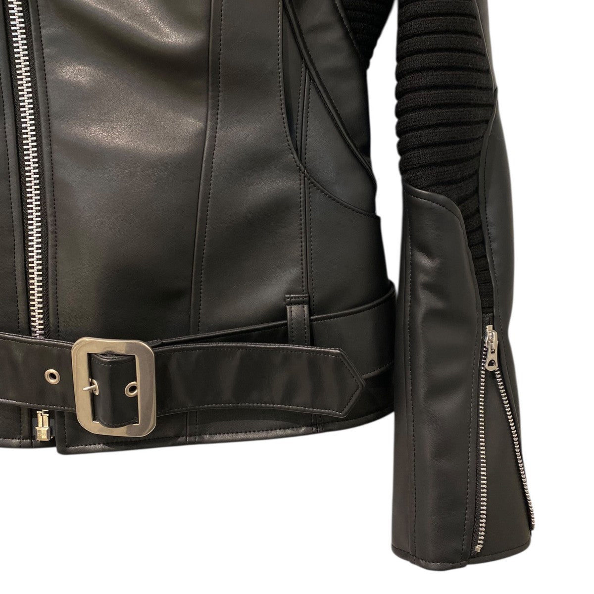 JUNYA WATANABE 25AWKnitted Insert JacketニットドッキングフェイクレザーライダースジャケットJP-J007 古着・中古-4枚目のアイテム画像