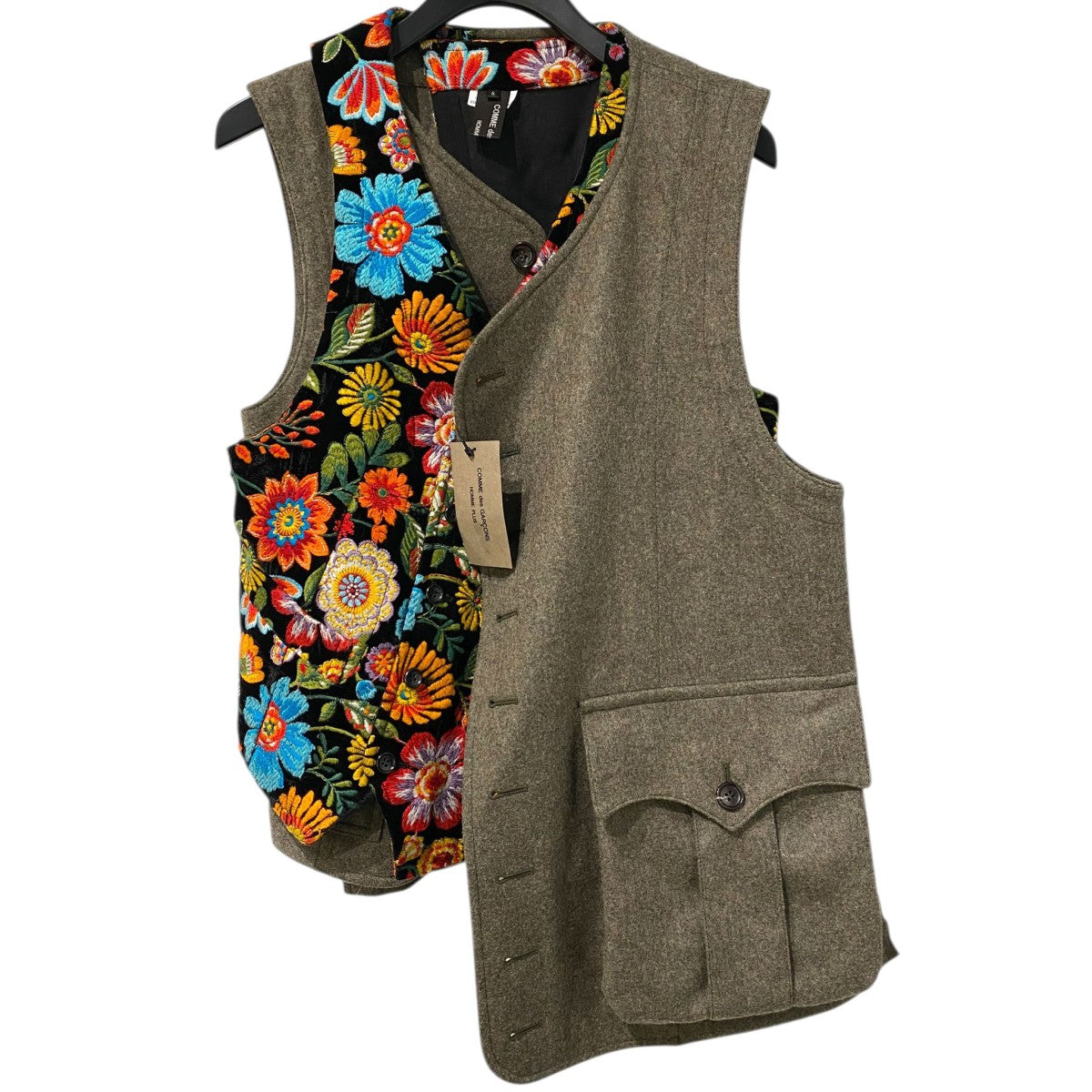 COMME des GARCONS HOMME PLUS 25AW花柄刺繍×ウールドッキング巻きベストPP-V003 古着・中古-1枚目のアイテム画像