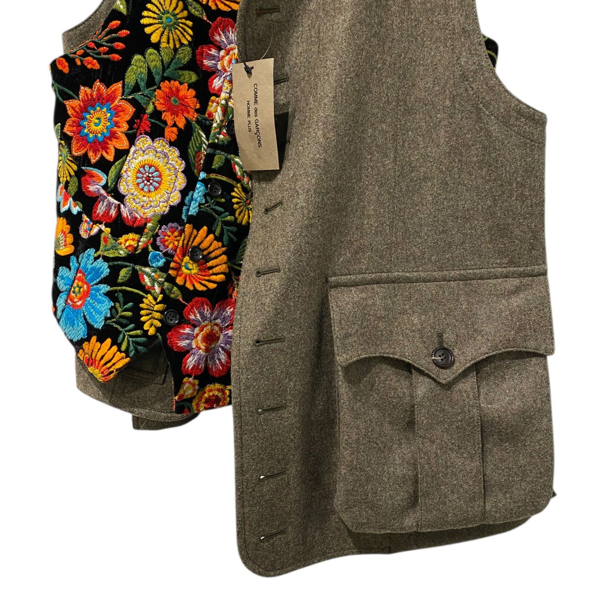 COMME des GARCONS HOMME PLUS 25AW花柄刺繍×ウールドッキング巻きベストPP-V003 古着・中古-4枚目のアイテム画像
