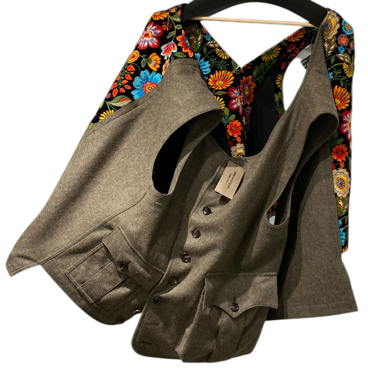 COMME des GARCONS HOMME PLUS 25AW花柄刺繍×ウールドッキング巻きベストPP-V003 古着・中古-5枚目のアイテム画像