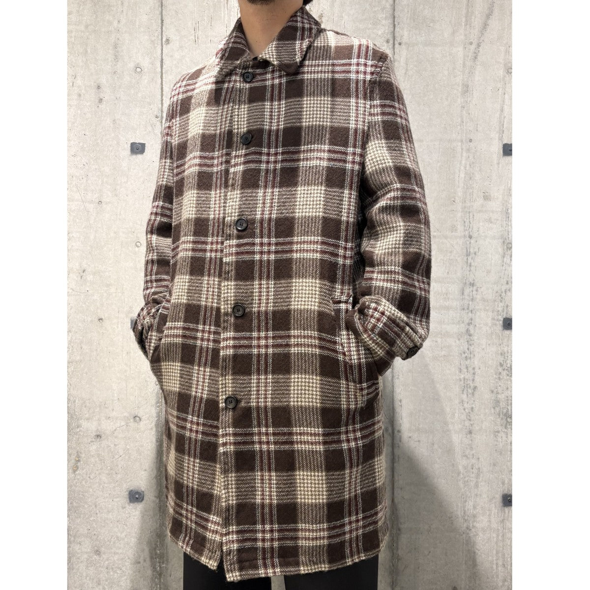 COMME des GARCONS SHIRT 01AWウール縮絨チェックコート 古着・中古-2枚目のアイテム画像