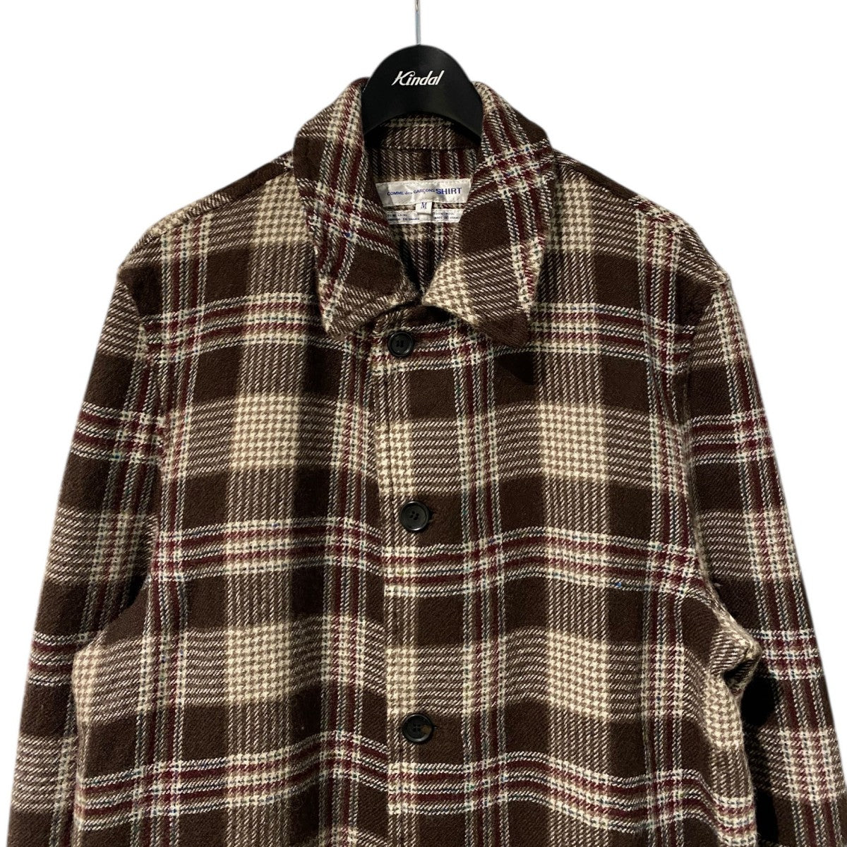 COMME des GARCONS SHIRT 01AWウール縮絨チェックコート 古着・中古-4枚目のアイテム画像