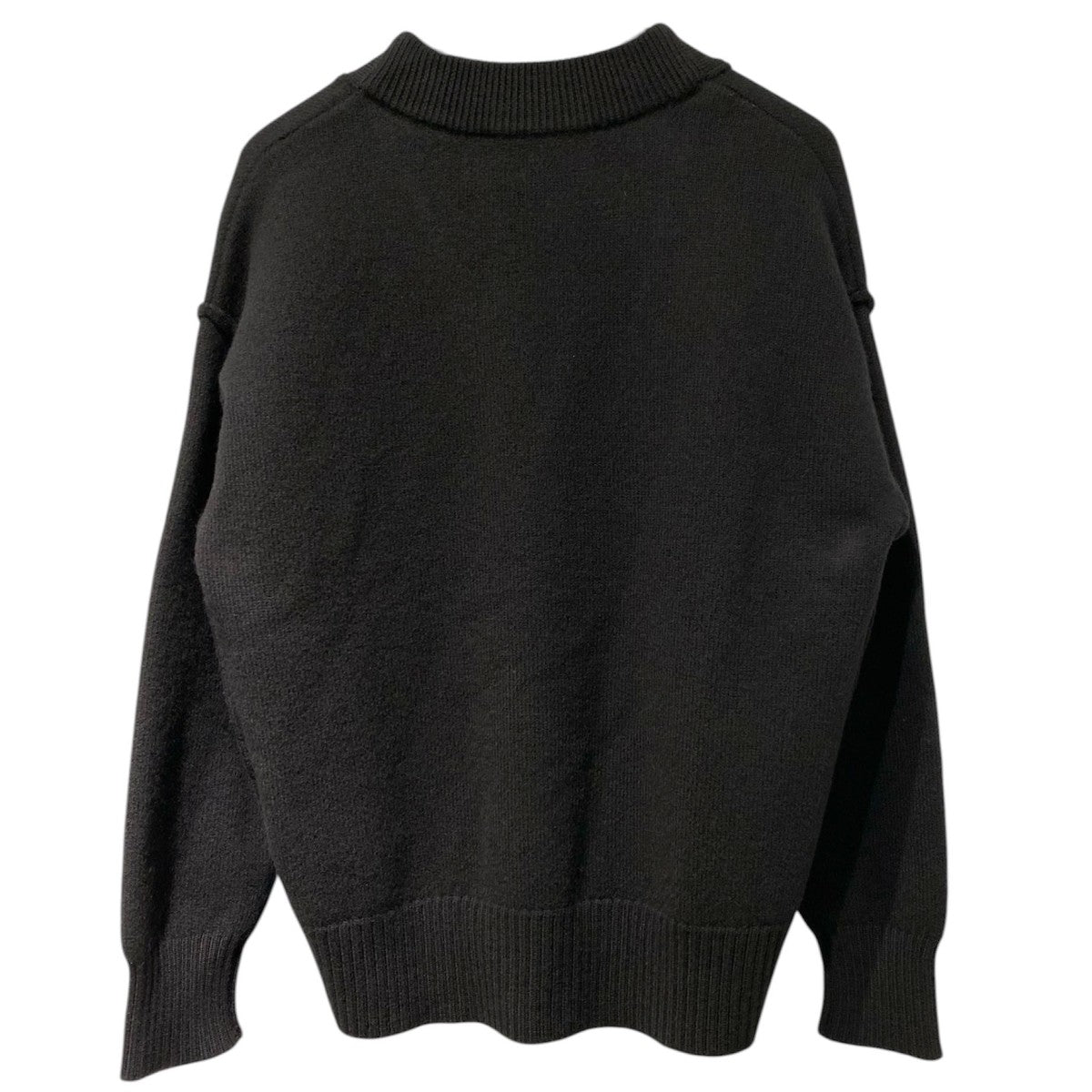 26SSBlack Wool AMI DE COEUR CardiganアミドゥクールハートロゴインサイドアウトメリノウールフェルトニットカーディガンUKC367.018