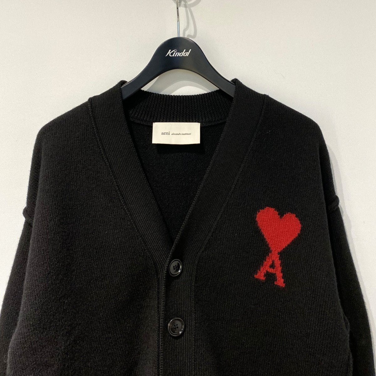 26SSBlack Wool AMI DE COEUR CardiganアミドゥクールハートロゴインサイドアウトメリノウールフェルトニットカーディガンUKC367.018