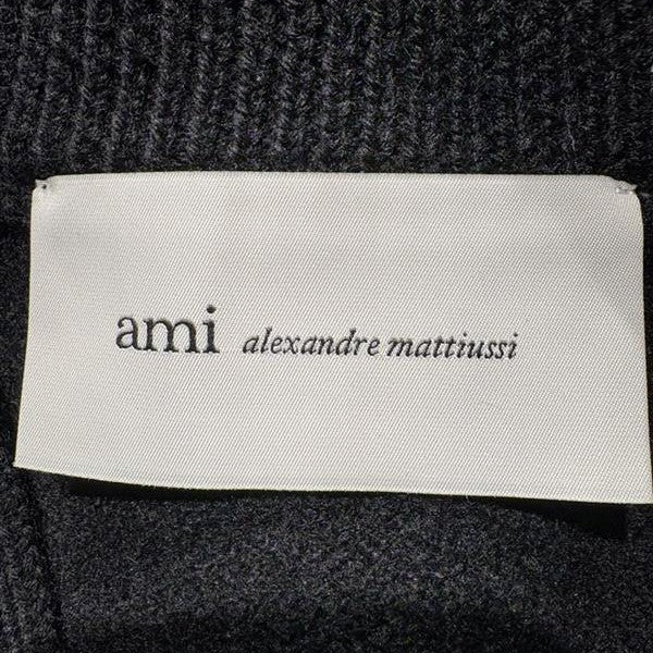 26SSBlack Wool AMI DE COEUR CardiganアミドゥクールハートロゴインサイドアウトメリノウールフェルトニットカーディガンUKC367.018