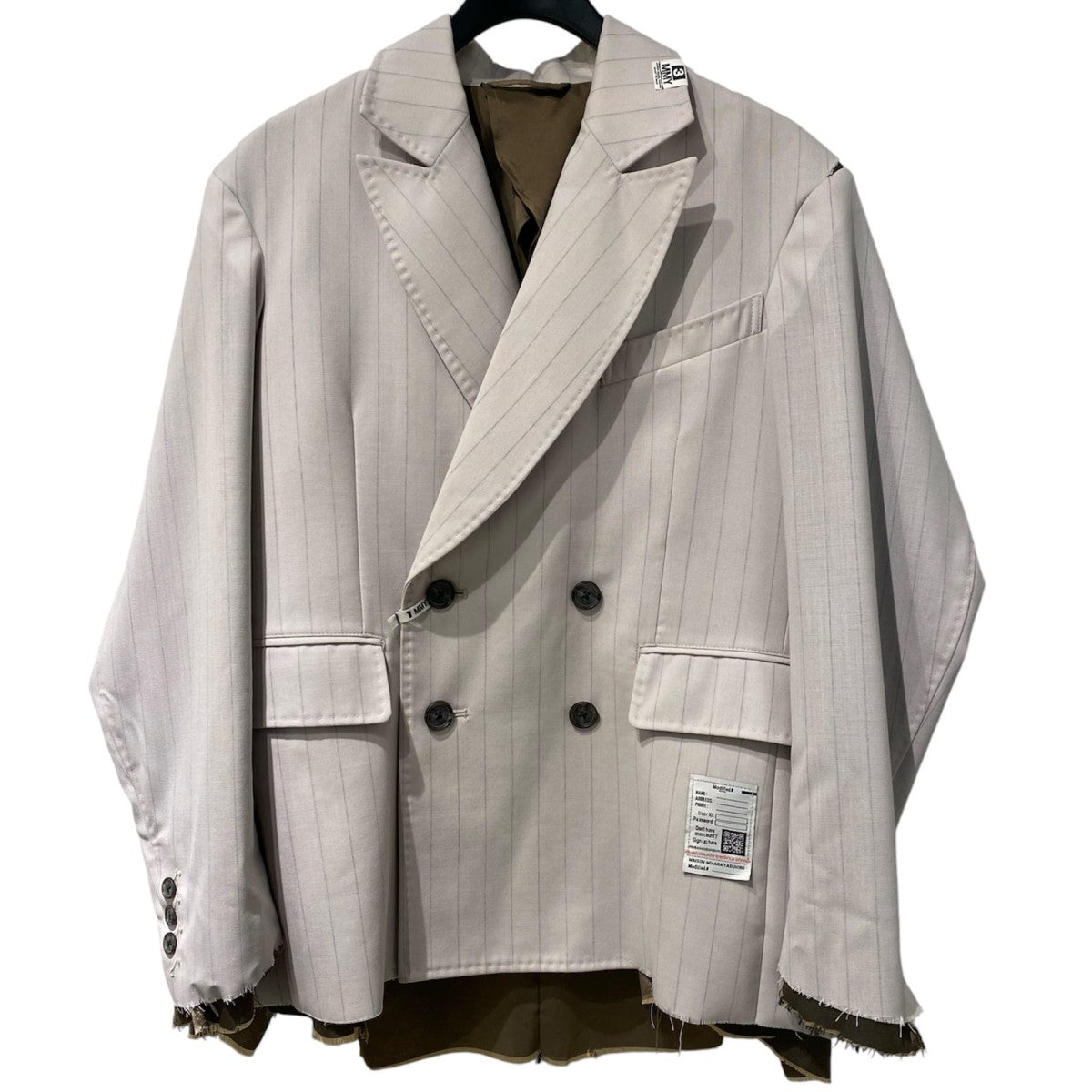 Maison MIHARA YASUHIRO 25AWドライウールジャケット デストロイカットオフ加工ストライプオーバーサイズK14JK421 古着・中古-1枚目のアイテム画像