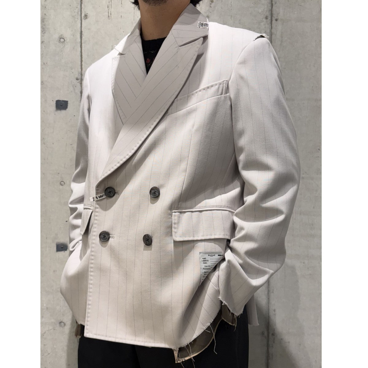 Maison MIHARA YASUHIRO 25AWドライウールジャケット デストロイカットオフ加工ストライプオーバーサイズK14JK421 古着・中古-2枚目のアイテム画像