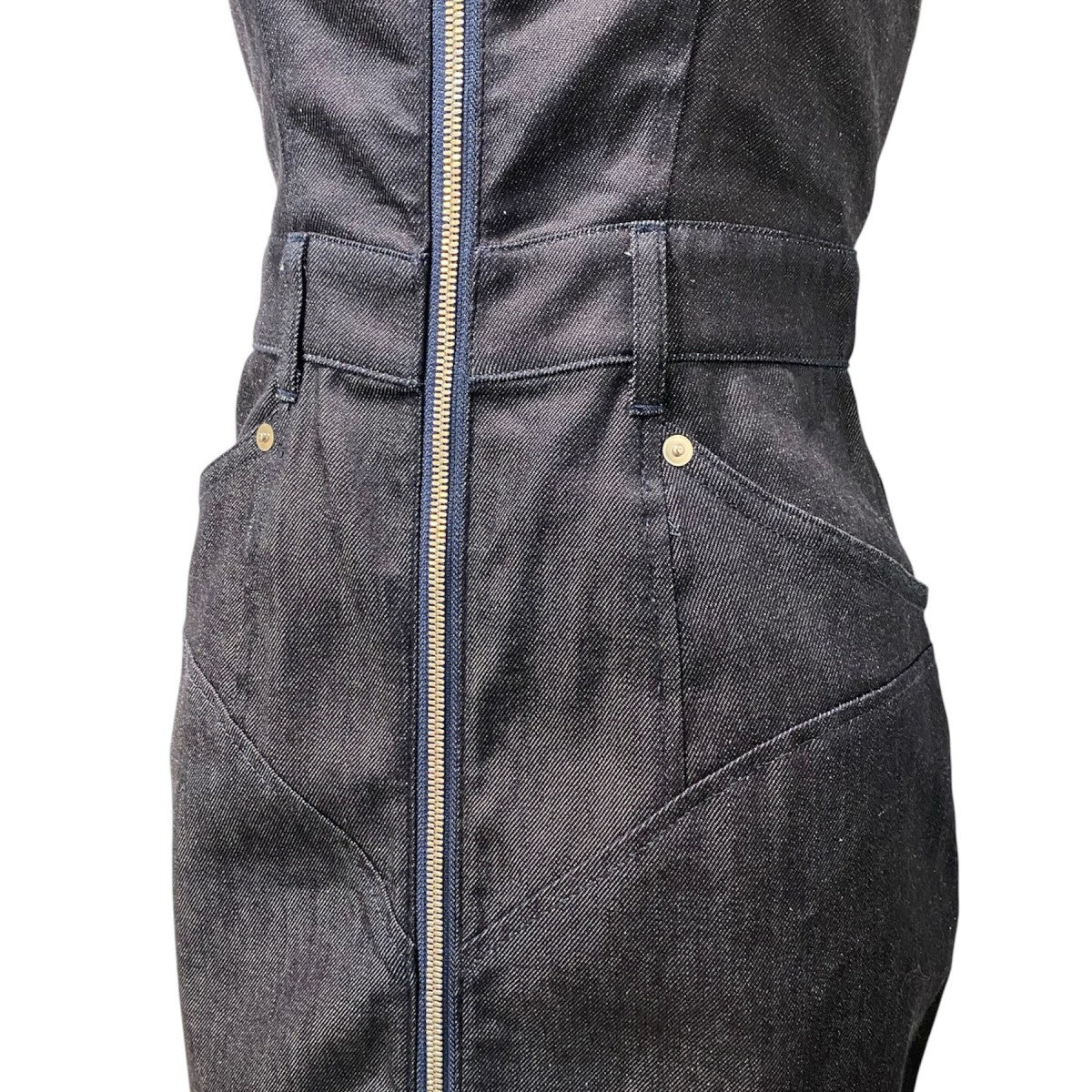 Organic Cotton Denim DressデニムZIPアームレザーベルトオールインワンドレスワンピーススカート