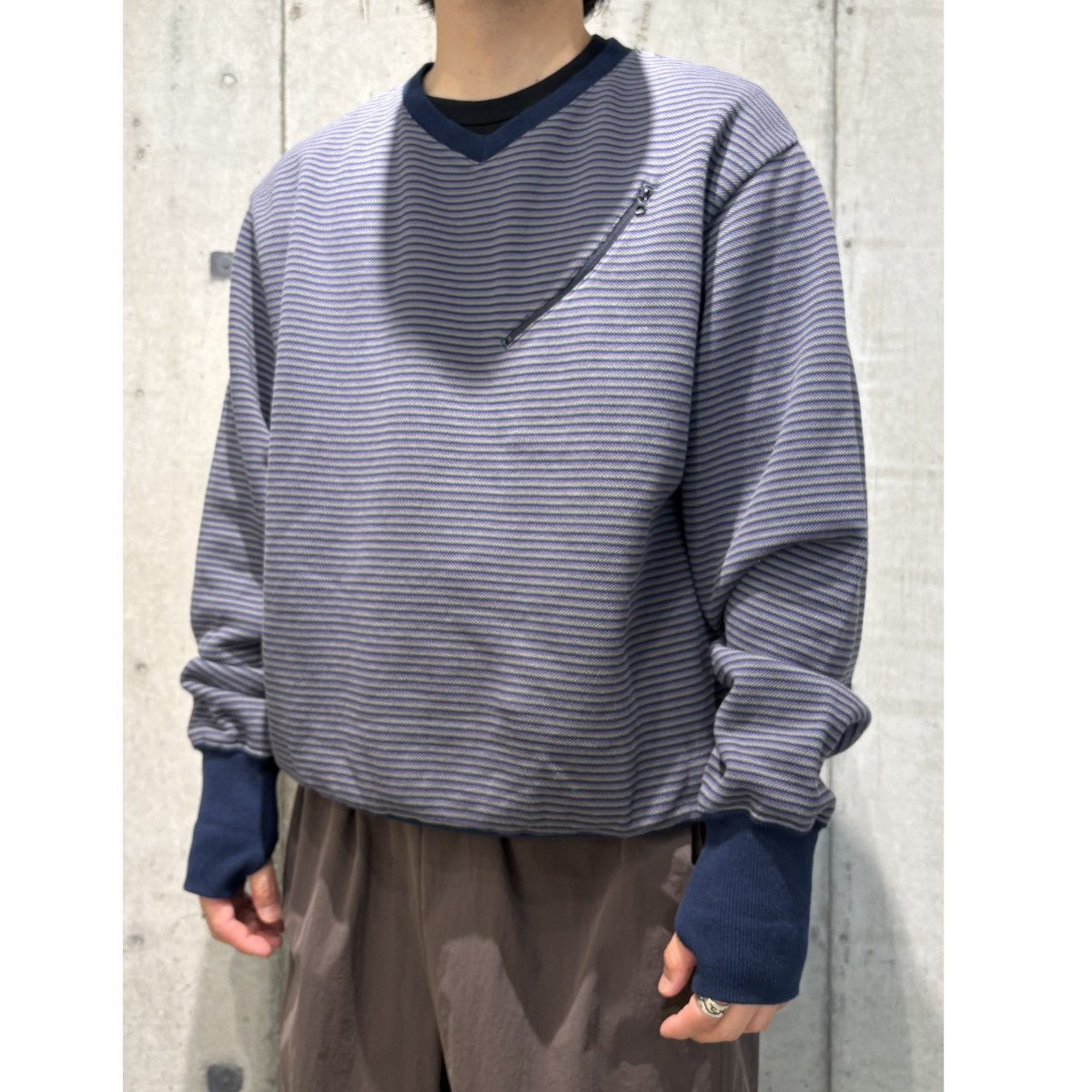 PWA(Progressive Workers Association) 25AWHEAVY KANOKO V-NECK P／Oヘビーカノコボーダートップス 古着・中古-2枚目のアイテム画像