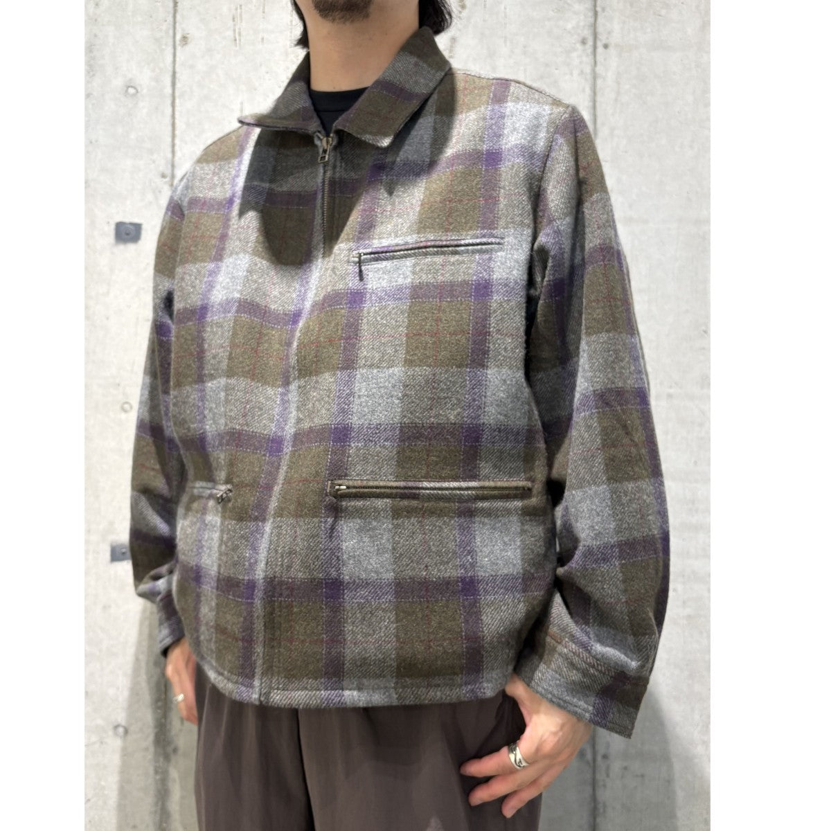PWA(Progressive Workers Association) 25AWRefine-Wool Chk JacketウールチェックZIPシャツジャケット 古着・中古-2枚目のアイテム画像