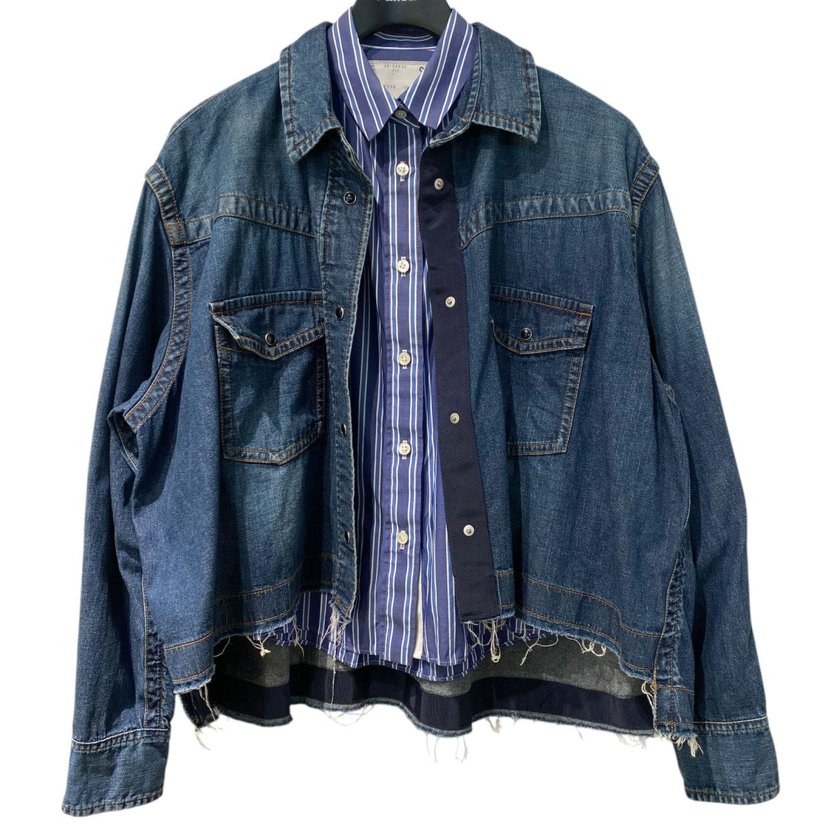 Denim Double Layered Shirt Jacketデニムストライプドッキングカットオフシャツジャット20-04932