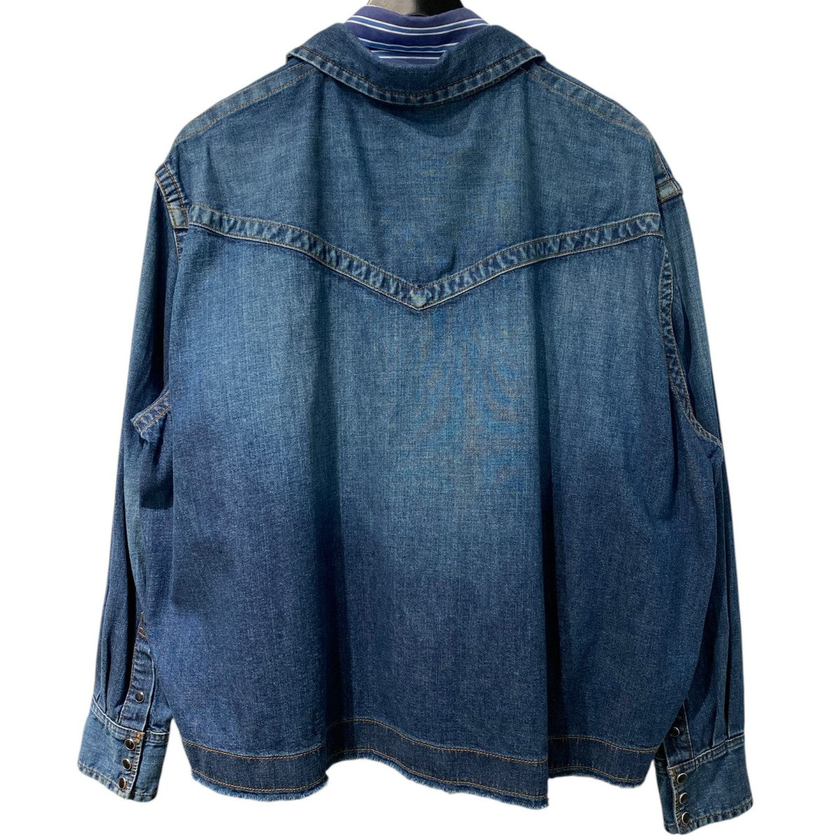 Denim Double Layered Shirt Jacketデニムストライプドッキングカットオフシャツジャット20-04932