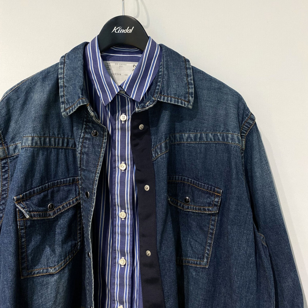 Denim Double Layered Shirt Jacketデニムストライプドッキングカットオフシャツジャット20-04932
