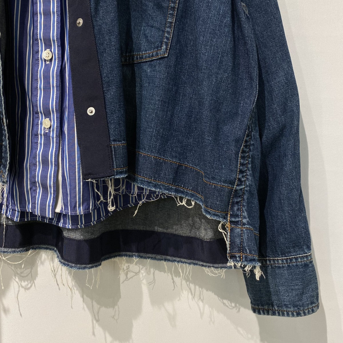 Denim Double Layered Shirt Jacketデニムストライプドッキングカットオフシャツジャット20-04932