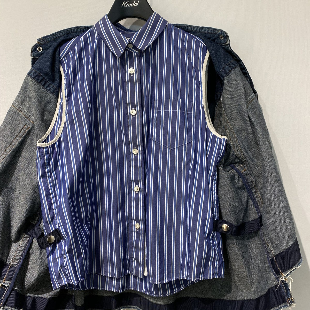 Denim Double Layered Shirt Jacketデニムストライプドッキングカットオフシャツジャット20-04932
