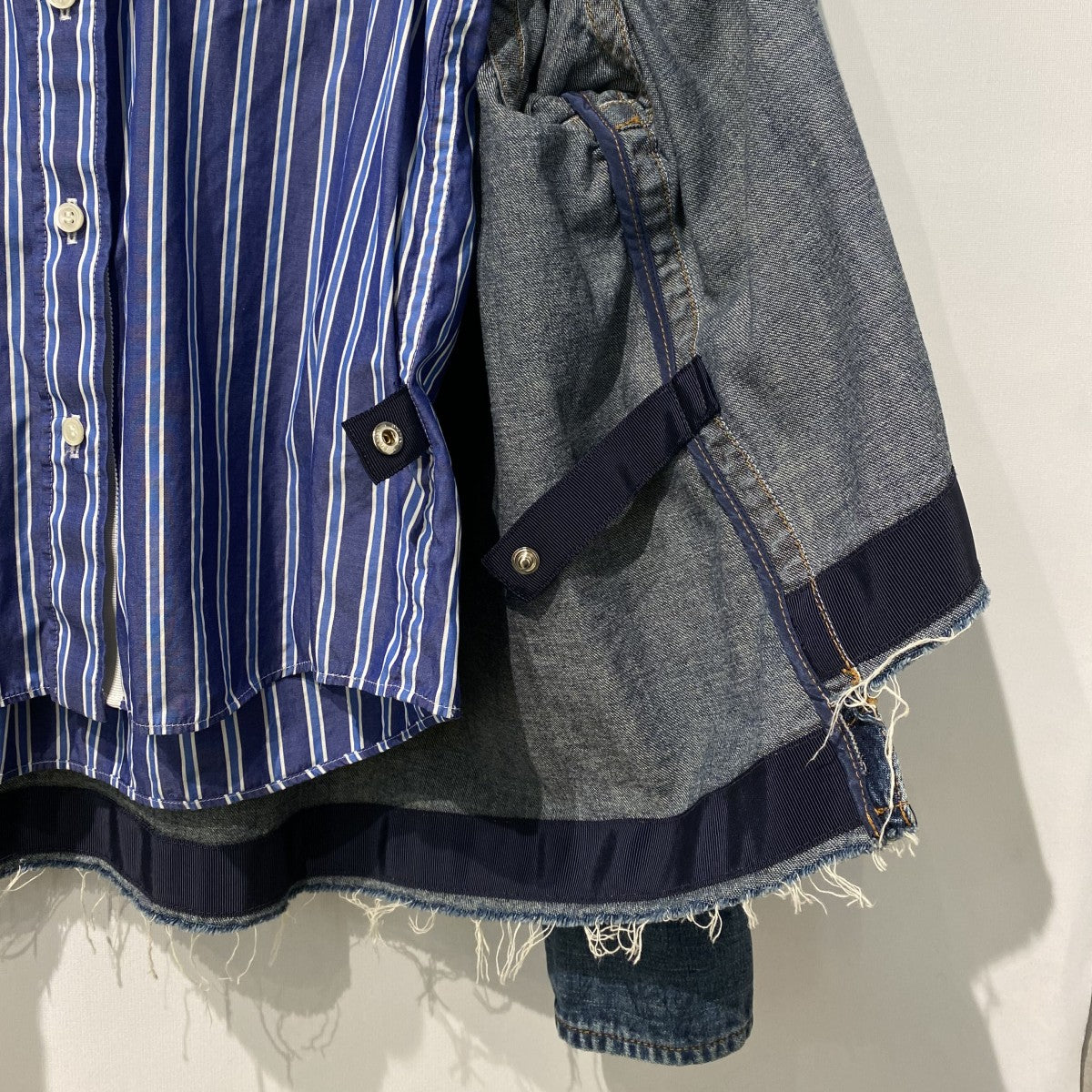 Denim Double Layered Shirt Jacketデニムストライプドッキングカットオフシャツジャット20-04932