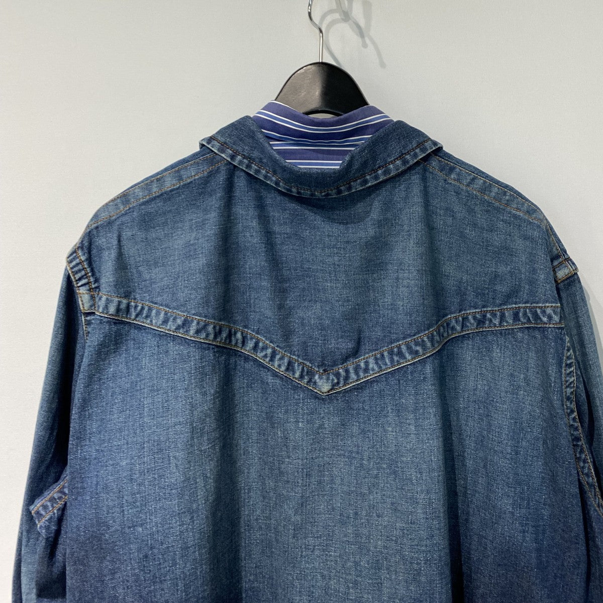 Denim Double Layered Shirt Jacketデニムストライプドッキングカットオフシャツジャット20-04932