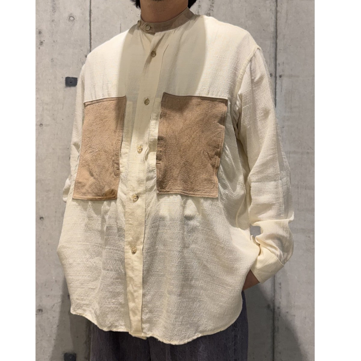 CCU SILK×PIG SUEDE STAND COLLAR SHRITシルク×スウェードオーバーサイズシャツ 古着・中古-2枚目のアイテム画像