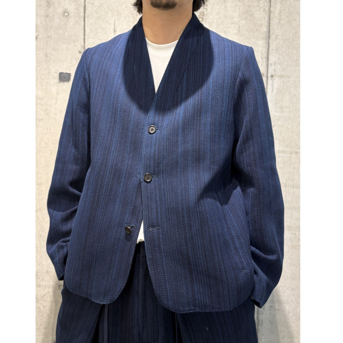 KUON 25AWAizome Sashiko Kimono Collar Blazer藍染め刺し子サシコ着物キモノカラーブレザージャケット 古着・中古-2枚目のアイテム画像