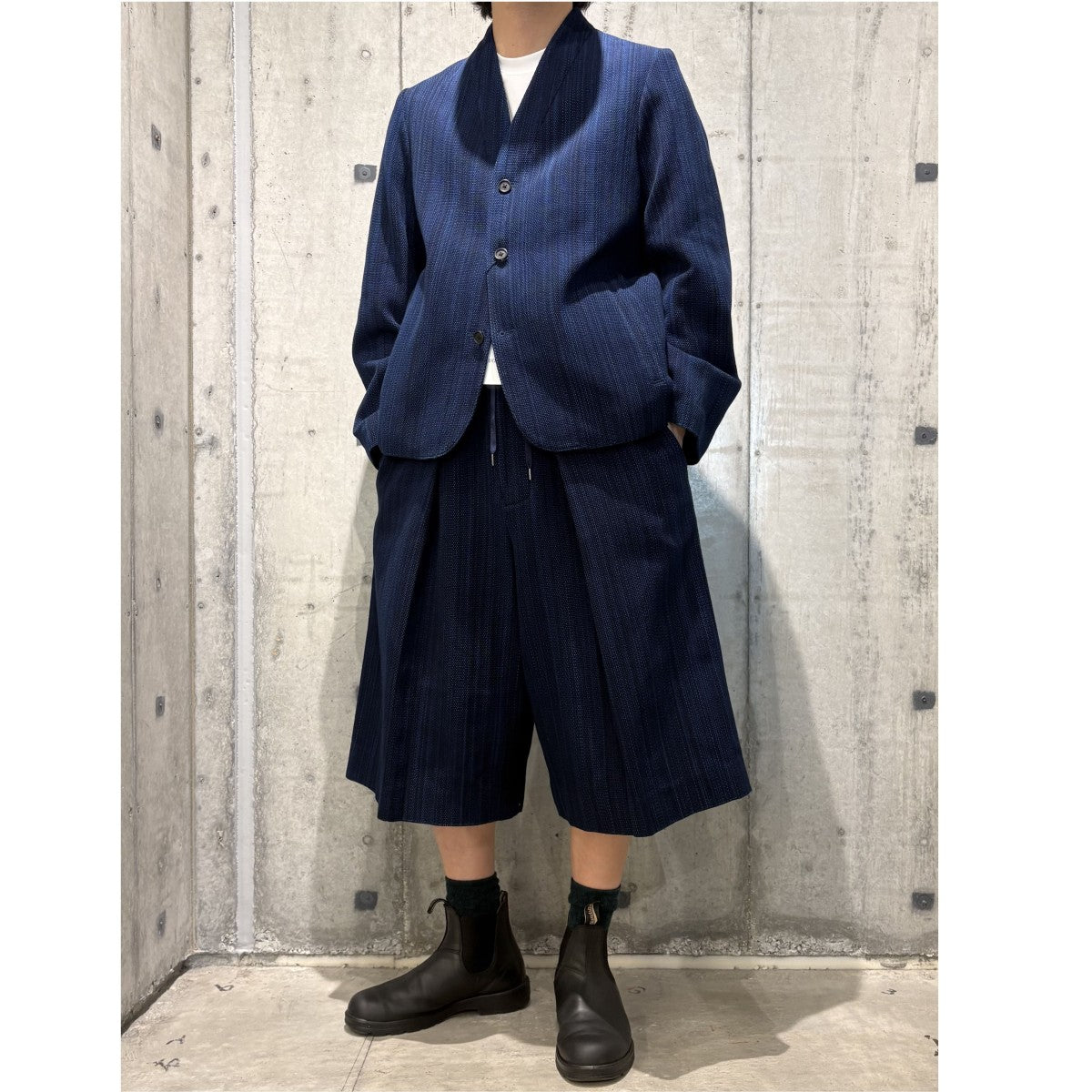 KUON 25AWAizome Sashiko Kimono Collar Blazer藍染め刺し子サシコ着物キモノカラーブレザージャケット 古着・中古-3枚目のアイテム画像