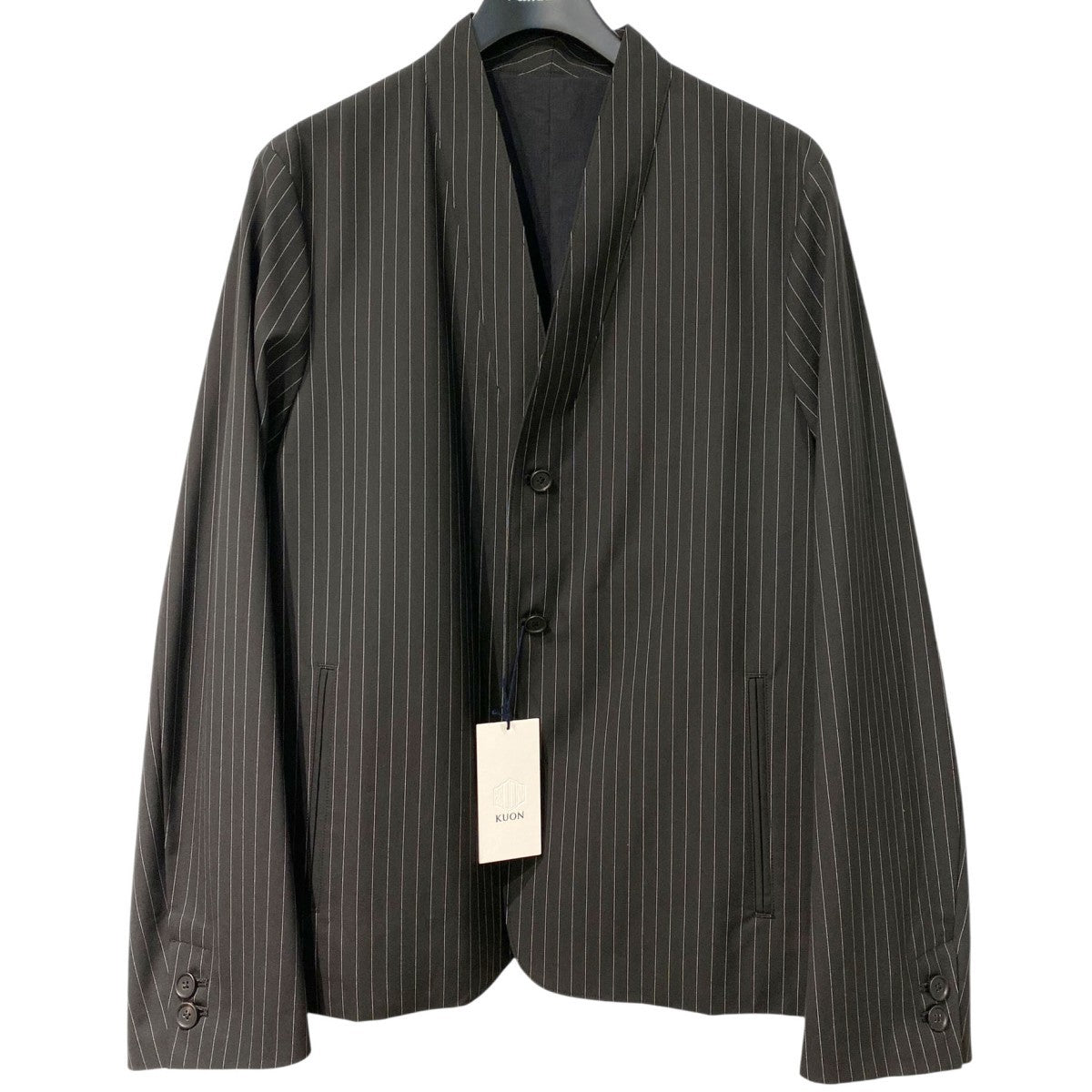 KUON Reversible Kimono Collar Blazerリバーシブル着物キモノノーカラーブレザーピンストライプジャケット 古着・中古-1枚目のアイテム画像