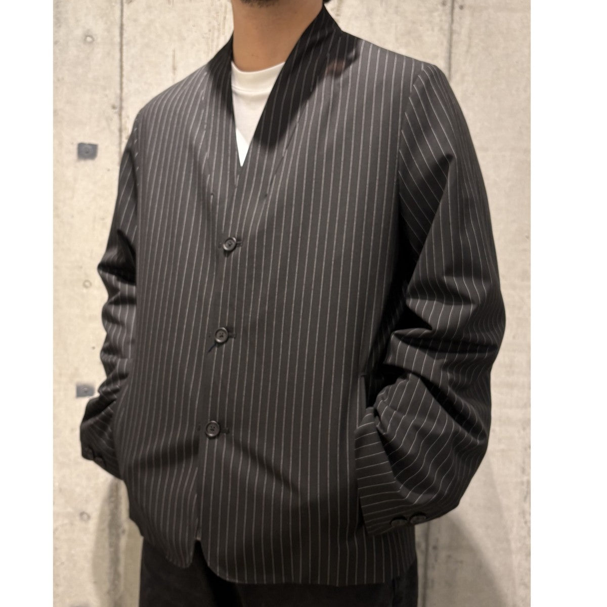 KUON Reversible Kimono Collar Blazerリバーシブル着物キモノノーカラーブレザーピンストライプジャケット 古着・中古-2枚目のアイテム画像