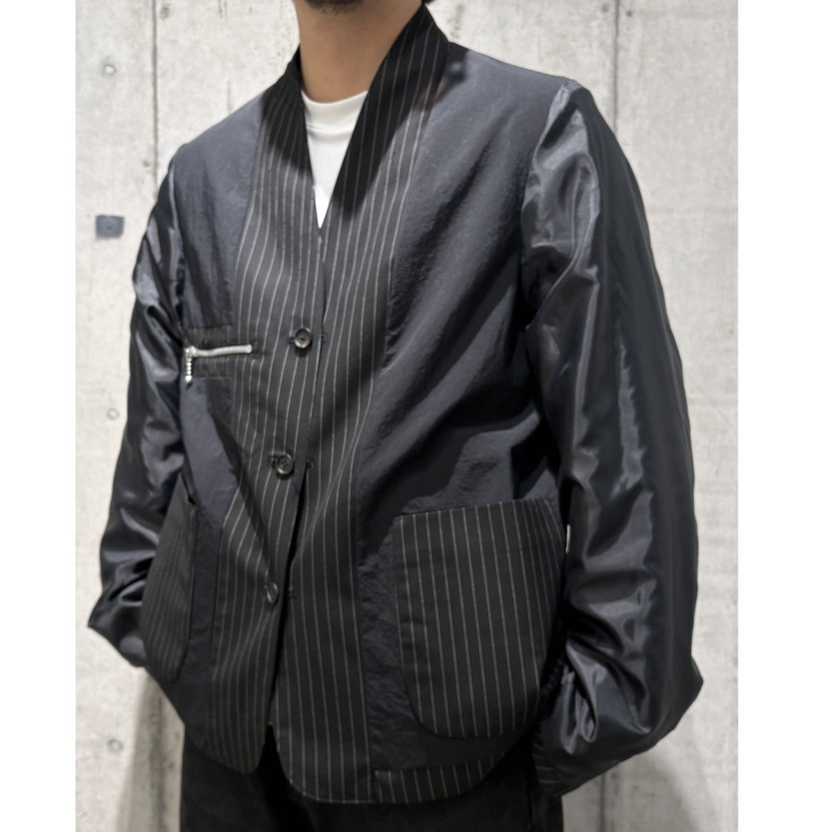 KUON Reversible Kimono Collar Blazerリバーシブル着物キモノノーカラーブレザーピンストライプジャケット 古着・中古-3枚目のアイテム画像