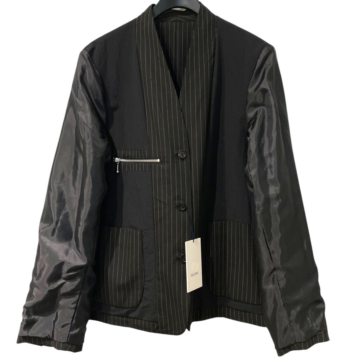 KUON Reversible Kimono Collar Blazerリバーシブル着物キモノノーカラーブレザーピンストライプジャケット 古着・中古-4枚目のアイテム画像