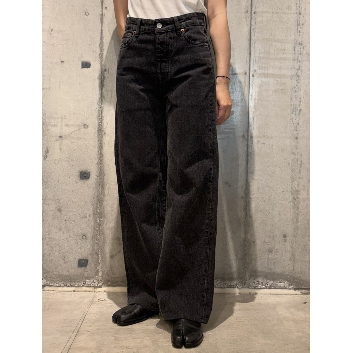 TREBLE CUT Real Black Chain Twill Denim Pants Vintageヴィンテージ加工デニムパンツW4245TR