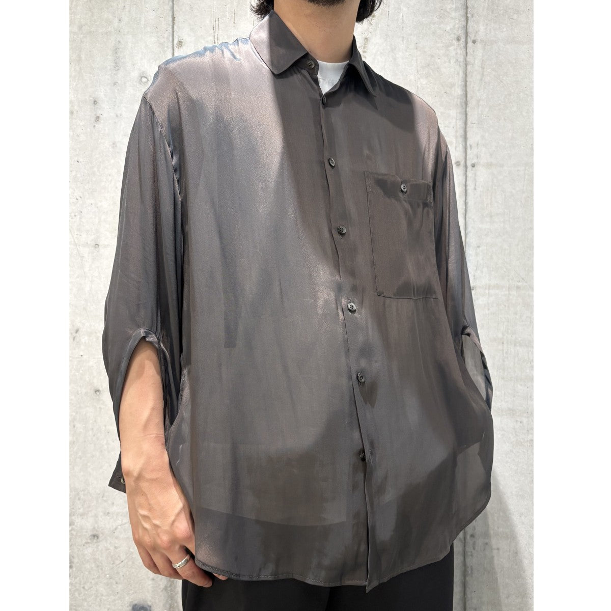 CLANE CHAMBRAY LOOSE SHIRTオーバーサイズシースルーシャツ 古着・中古-2枚目のアイテム画像