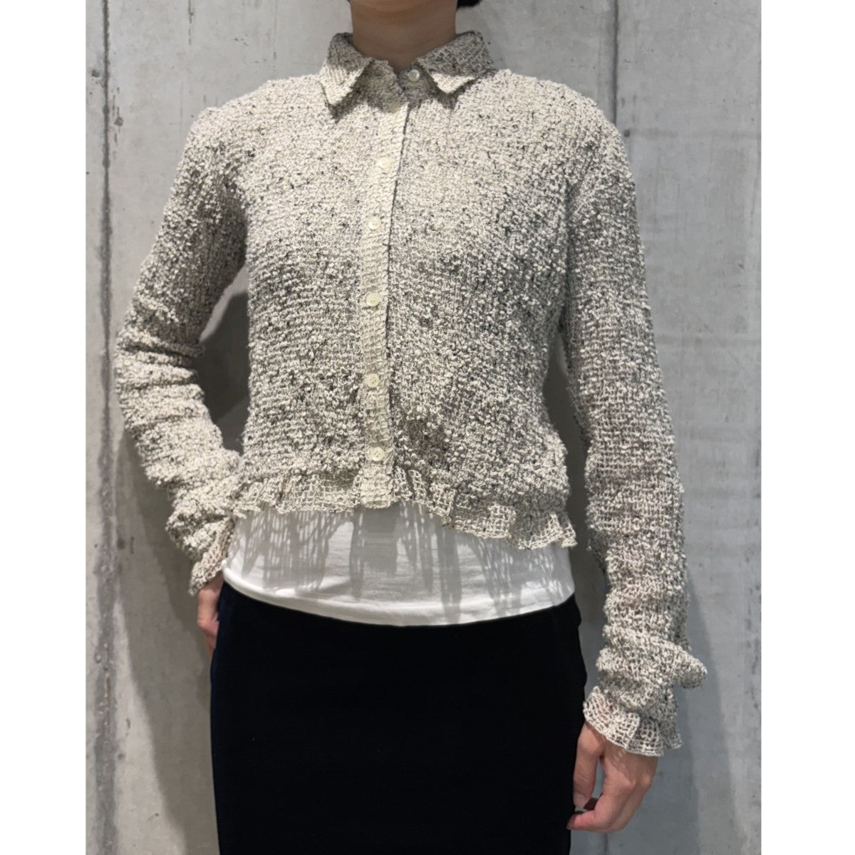 CLANE 25AWMIX MESH GATHER SHIRTミックスメッシュギャザーシャツニットポロカーディガン 古着・中古-2枚目のアイテム画像
