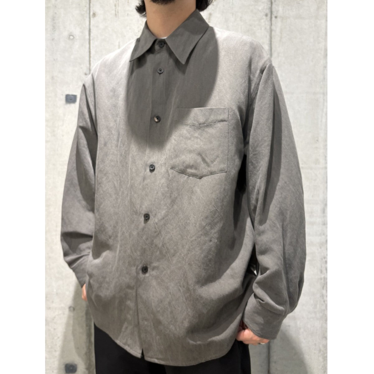 Cornier 26SSSILK／LINEN FADED GABARDINE SHIRTS USED加工シルクリネンオーバーサイズシャツ 古着・中古-2枚目のアイテム画像