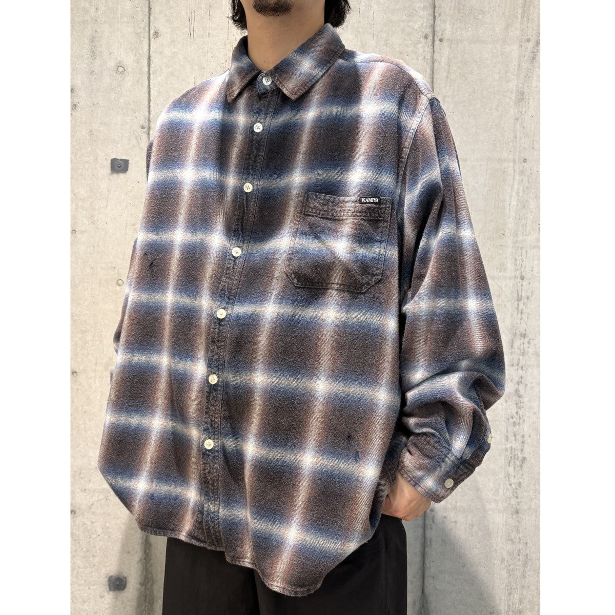KAMIYA(カミヤ) 25SSBleached Check ShirtブリーチVintage加工Ombre