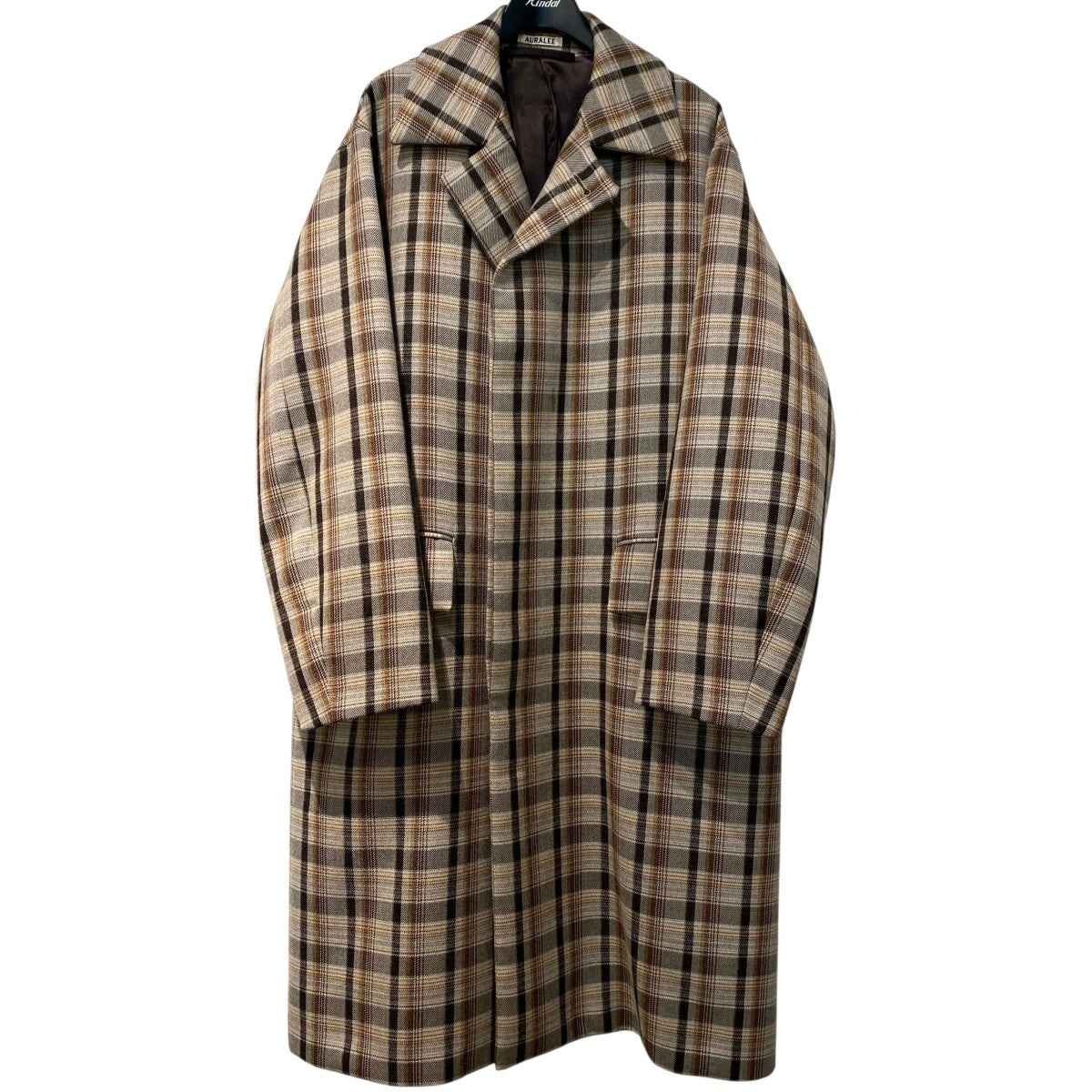 AURALEE 19AWDOUBLE FACE CHECK SOUTIEN COLLAR COATチェックオーバーサイズコート 古着・中古-1枚目のアイテム画像