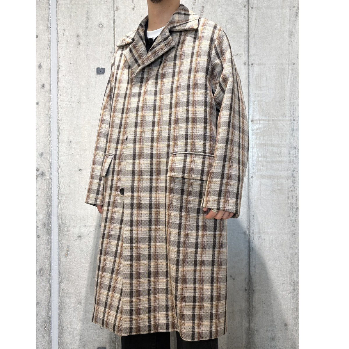 AURALEE 19AWDOUBLE FACE CHECK SOUTIEN COLLAR COATチェックオーバーサイズコート 古着・中古-3枚目のアイテム画像