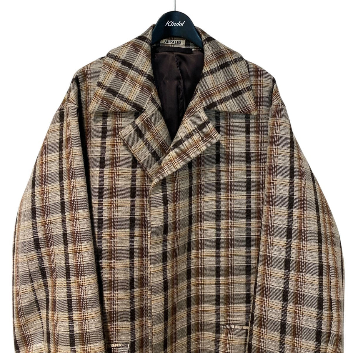 AURALEE 19AWDOUBLE FACE CHECK SOUTIEN COLLAR COATチェックオーバーサイズコート 古着・中古-5枚目のアイテム画像