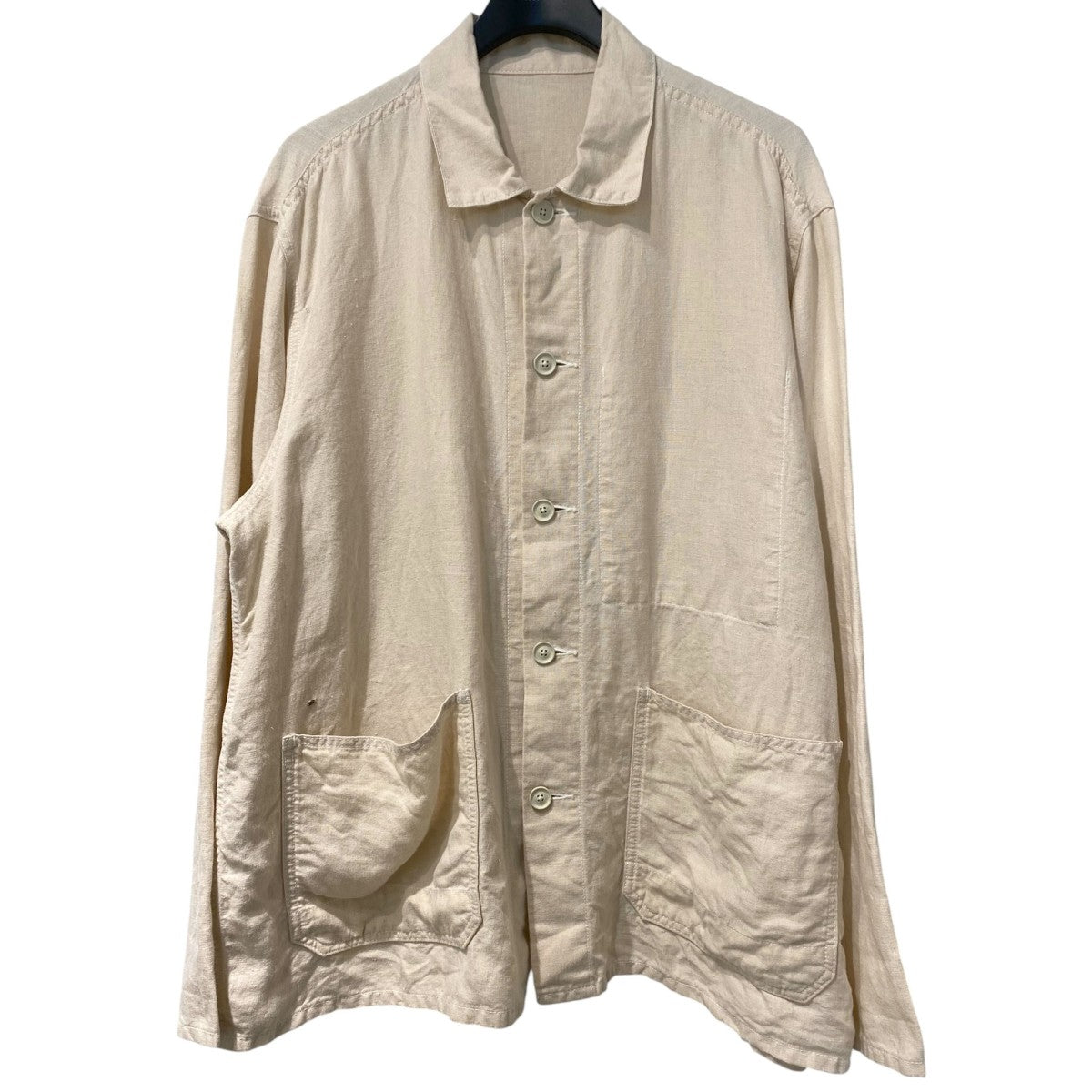 22AWVintage Linen Cheval Short Jacket W／Silver Charmヴィンテージリネンショートカバーオールジャケット