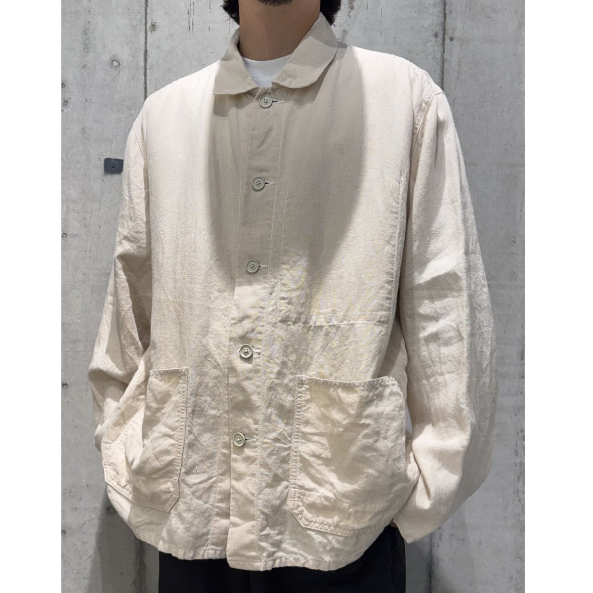 22AWVintage Linen Cheval Short Jacket W／Silver Charmヴィンテージリネンショートカバーオールジャケット