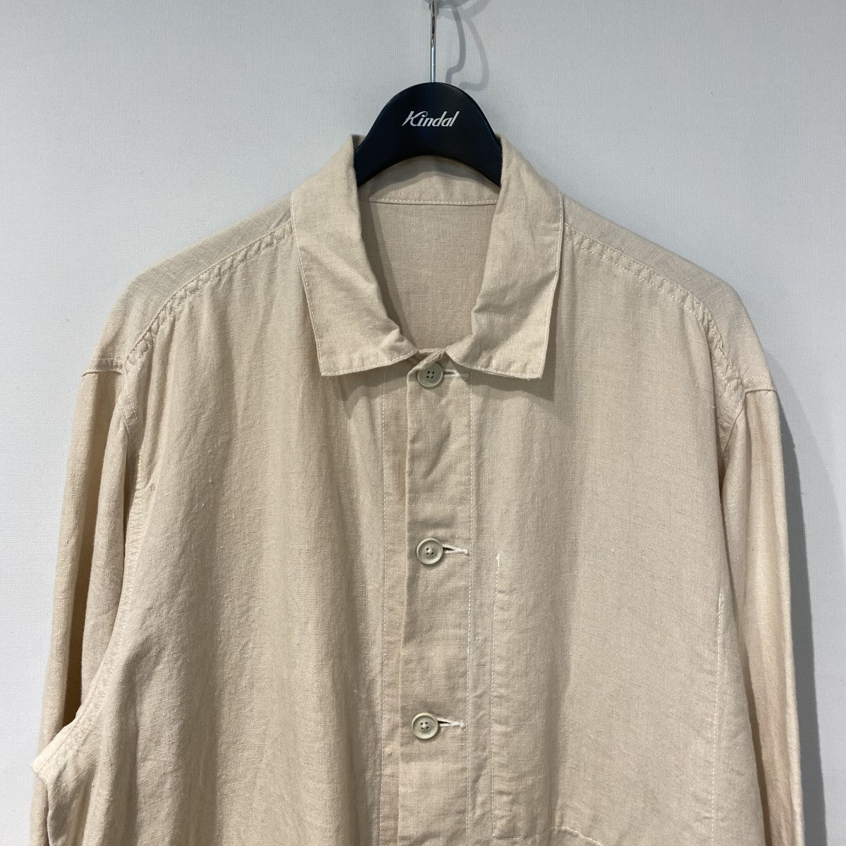 22AWVintage Linen Cheval Short Jacket W／Silver Charmヴィンテージリネンショートカバーオールジャケット