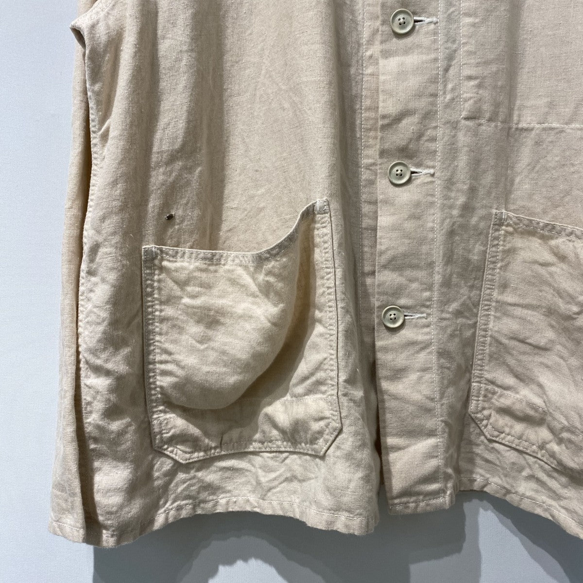 22AWVintage Linen Cheval Short Jacket W／Silver Charmヴィンテージリネンショートカバーオールジャケット