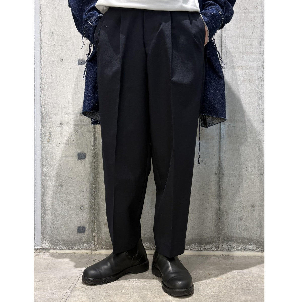 TROUSER 005／GEORGEウールソリッド2Pテーパードパンツスラックス
