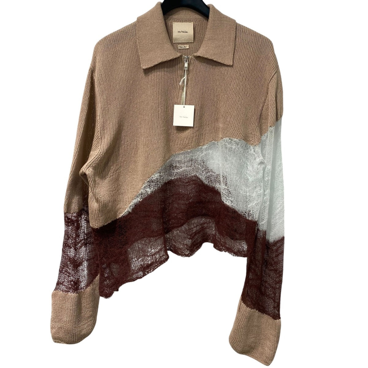26SSSolid＆Fluid Zip-up Knit アシンメトリー異素材ミックスハーフZipニットセーター